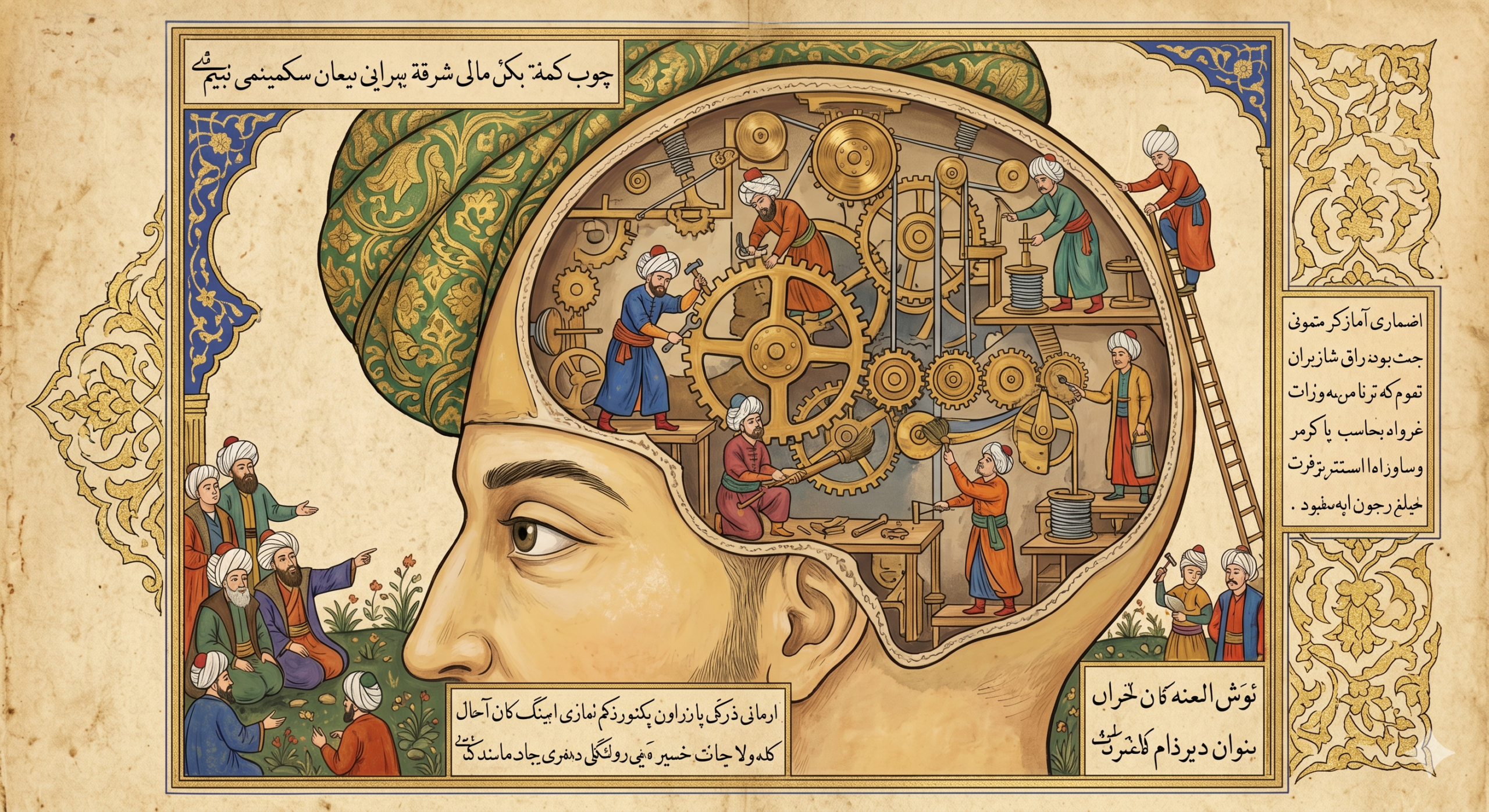 Osmanic miniature showcasing a head with cogwheels